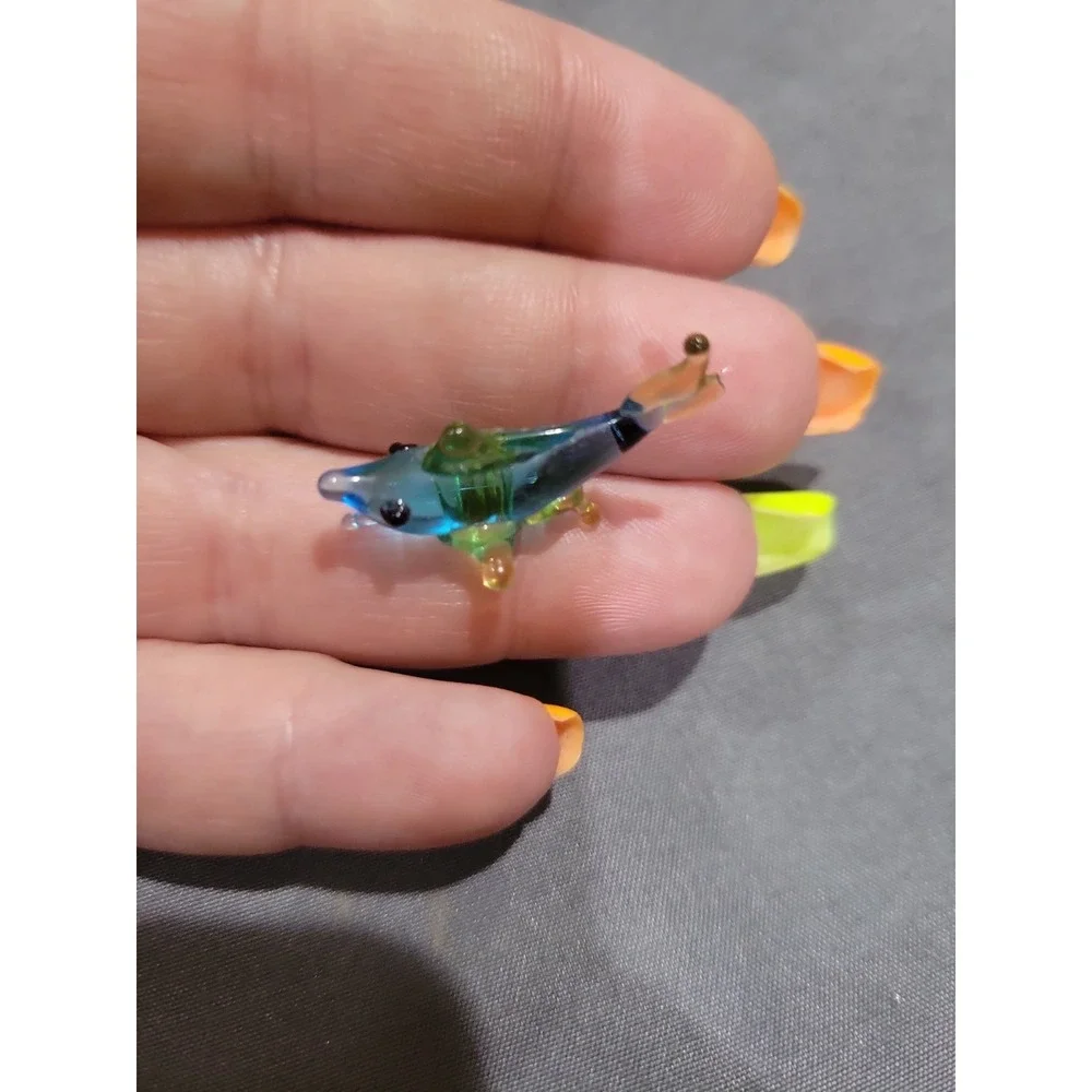 Hand Blown Glass Figurine Collectibles Handmade Miniature Fish Blue Amber